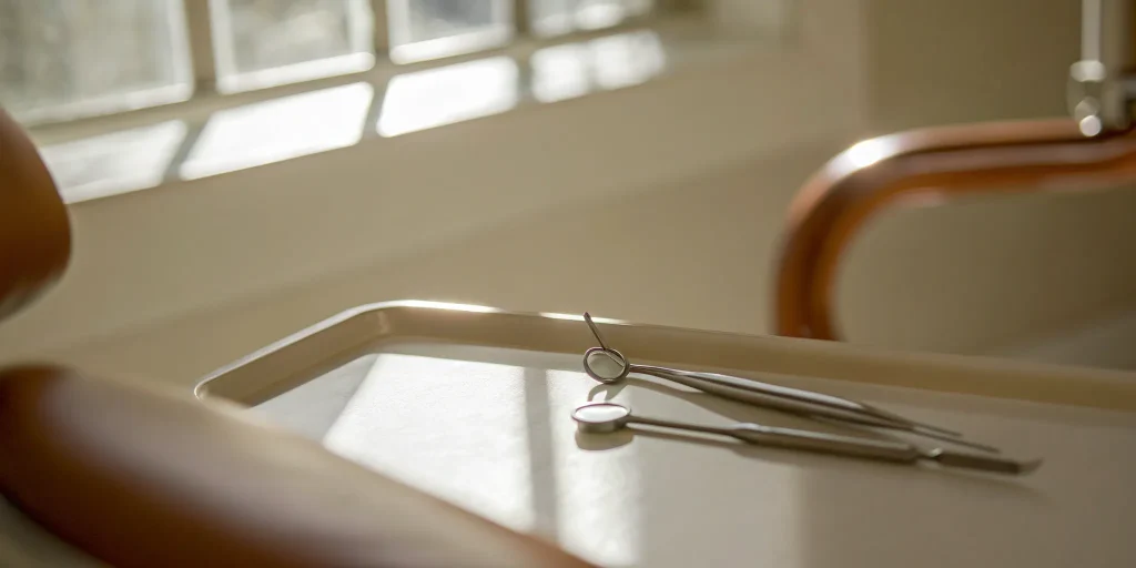 Dental tools on a tray used to determine the average cost of porcelain veneers.
