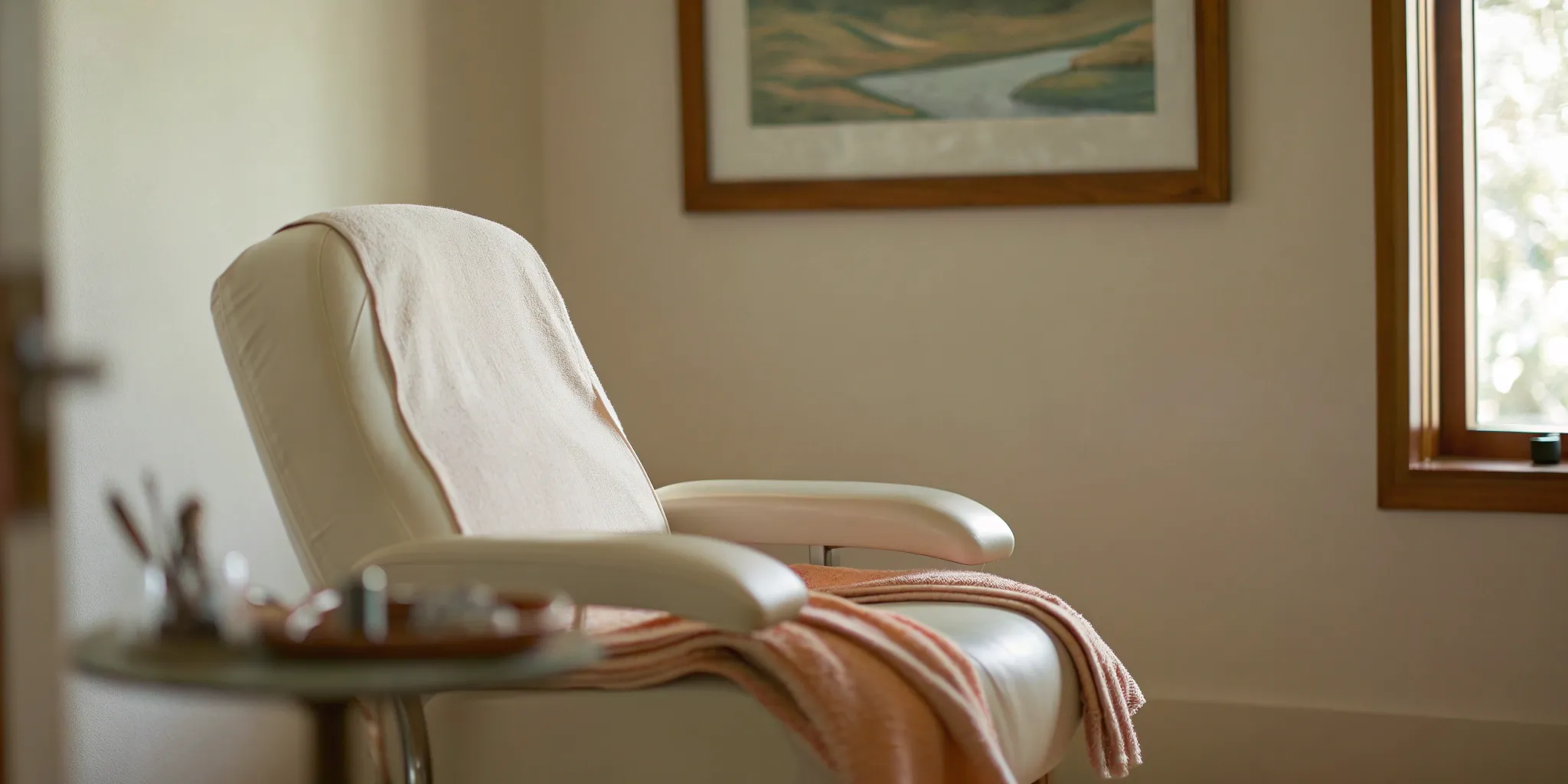 Comfortable dental chair in a calm room, prepared for a patient undergoing dentist IV sedation.
