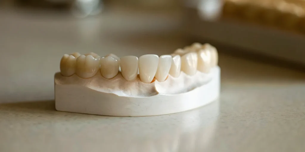 A model of a premium All-on-4 zirconia bridge, a major factor in the final cost.